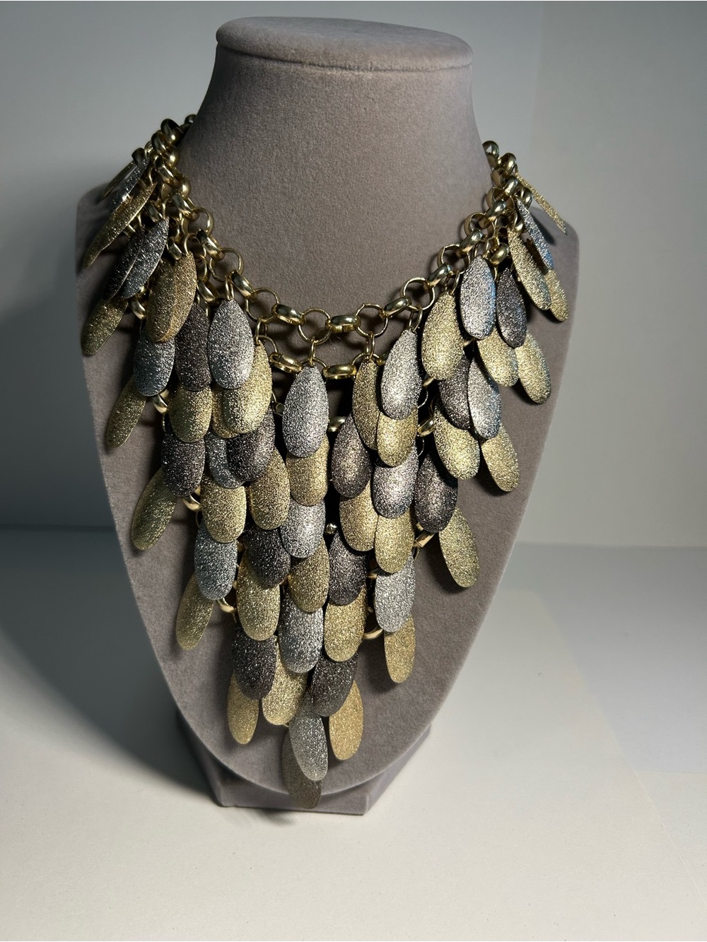Gold and Silver Layered Teardrop Statement Necklace - Women Jewelry
